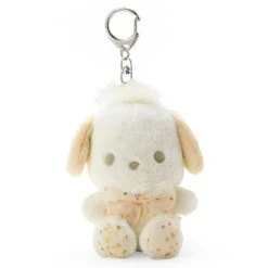 SANRIO Pochacco Fluffy Plush Keychain: White Gold