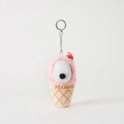 Peanuts Snoopy Strawberry Ice Cream Cone Plush Keychain